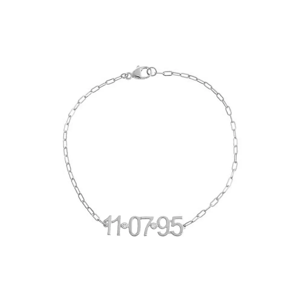 Diamond Bezel Date Nameplate Paperclip Bracelet 14K