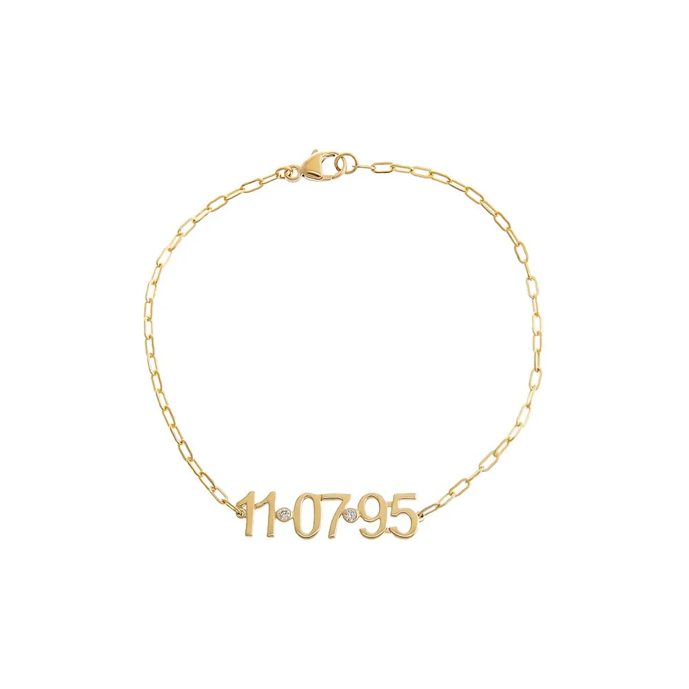 Diamond Bezel Date Nameplate Paperclip Bracelet 14K