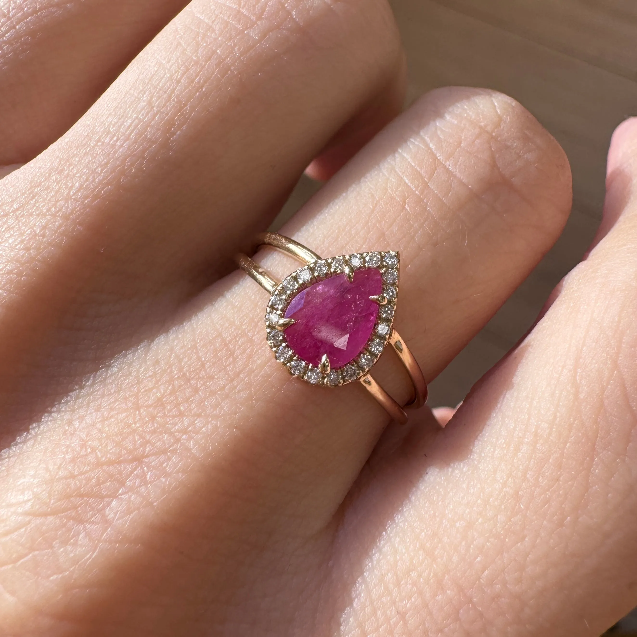Diamond Pave Teardrop Ruby Ring