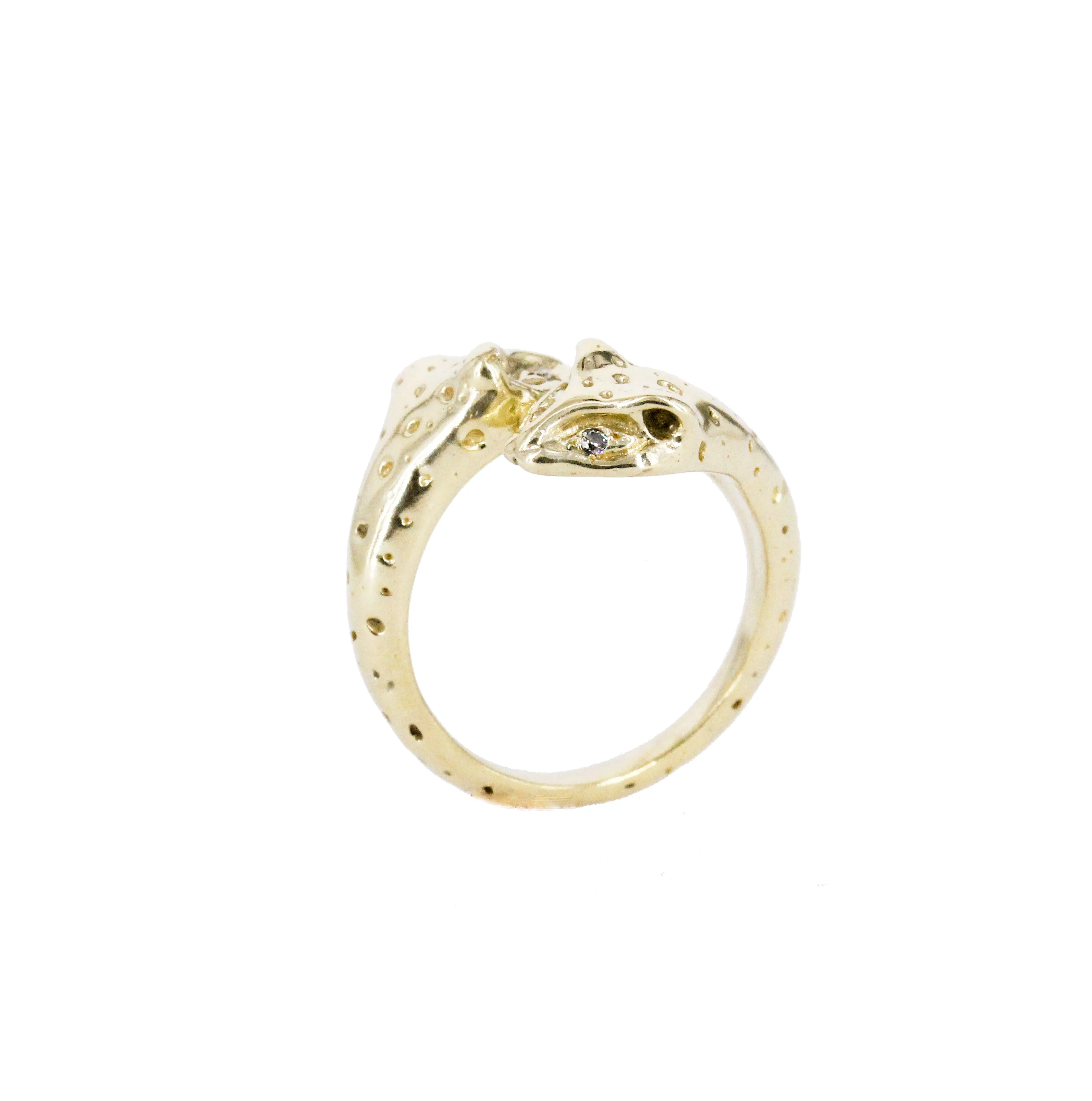 Double Headed Jaguar Ring with Diamond Eyes