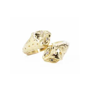 Double Headed Jaguar Ring with Diamond Eyes