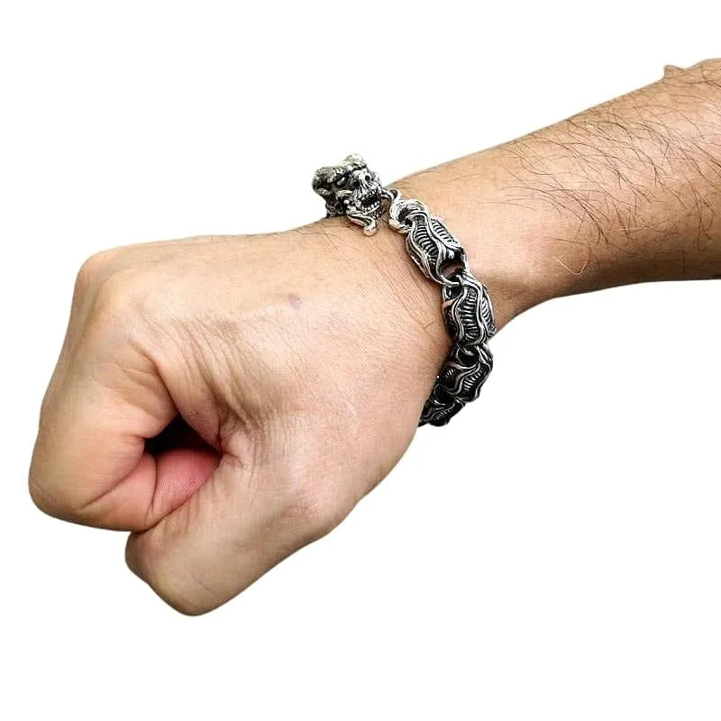Dragon Sterling Silver Biker Bracelet