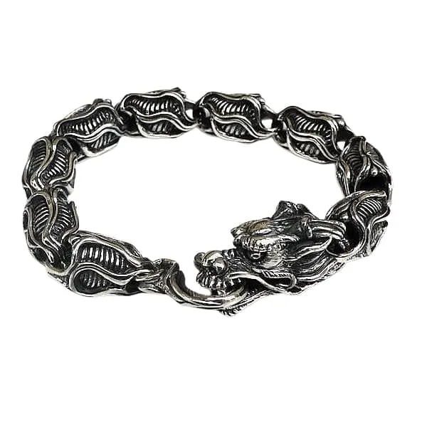 Dragon Sterling Silver Biker Bracelet