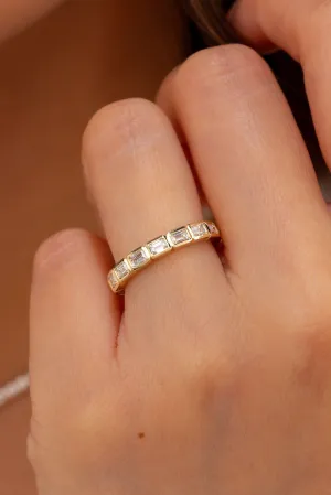 East-West Emerald Bezel Diamond Ring