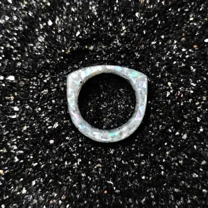 Ebony Wood & Crushed Mother Of Pearl Ring - Size 7