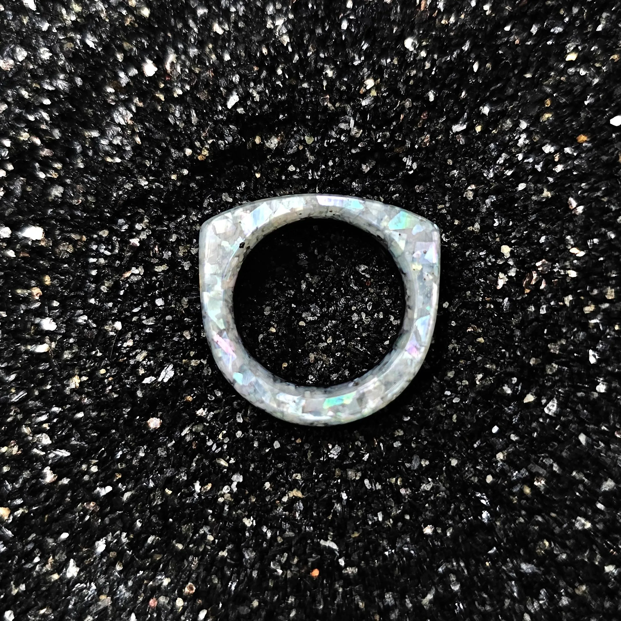 Ebony Wood & Crushed Mother Of Pearl Ring - Size 7