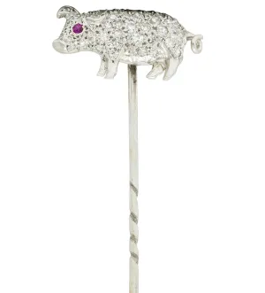 Edwardian Pave Diamond Platinum Pig Stickpin