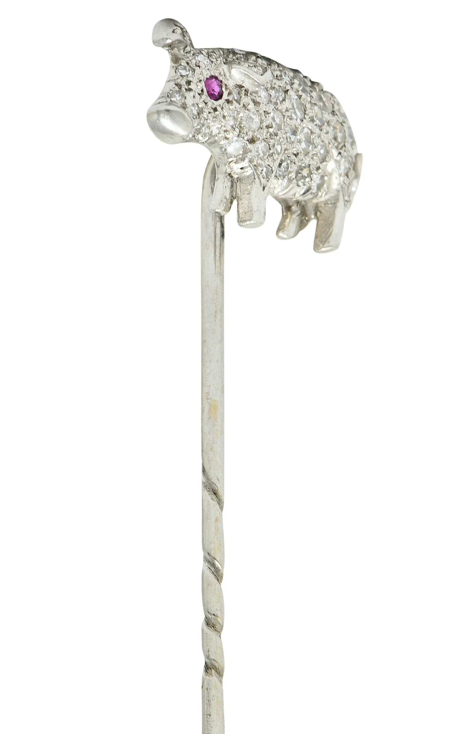 Edwardian Pave Diamond Platinum Pig Stickpin