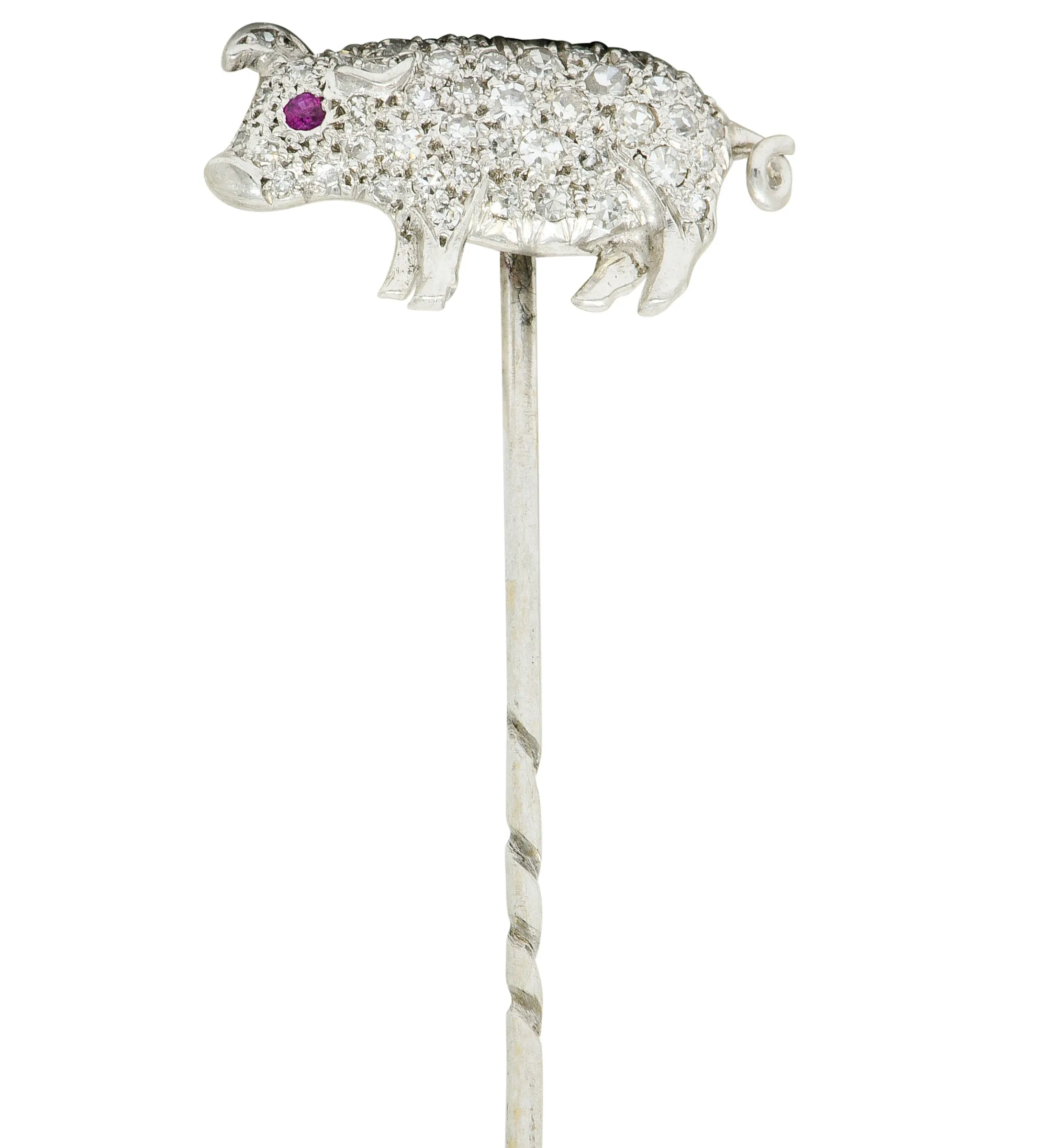 Edwardian Pave Diamond Platinum Pig Stickpin