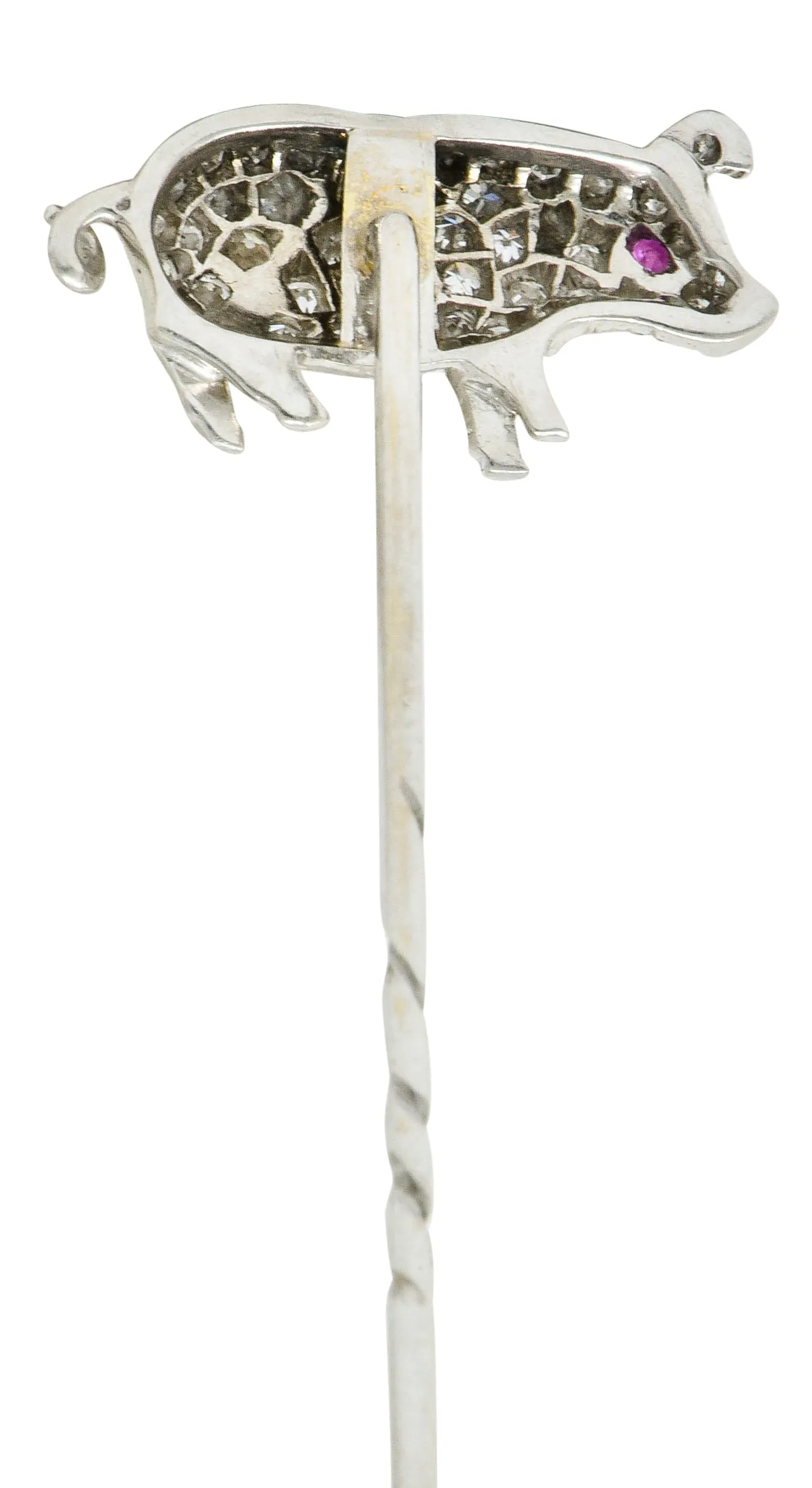 Edwardian Pave Diamond Platinum Pig Stickpin
