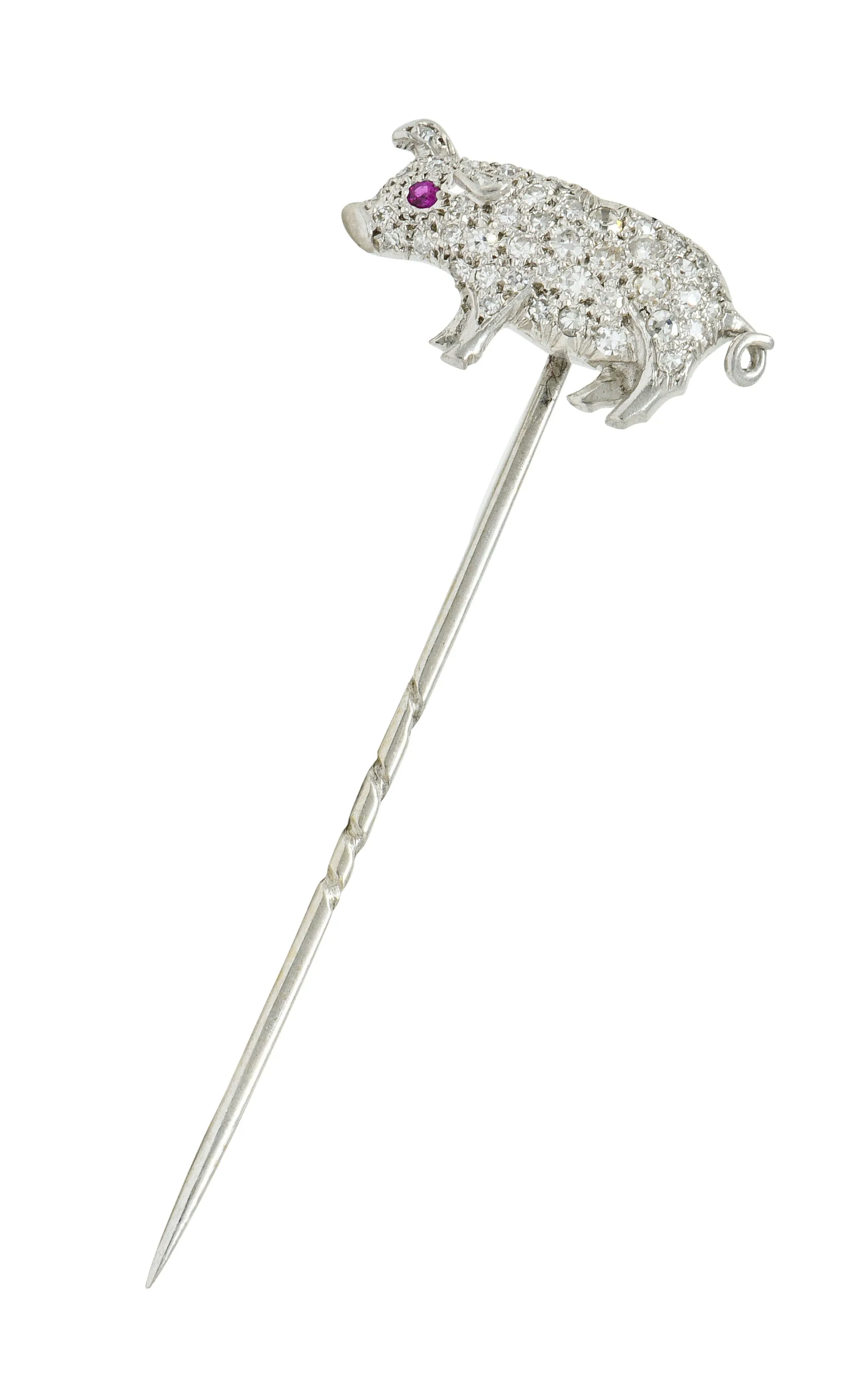 Edwardian Pave Diamond Platinum Pig Stickpin