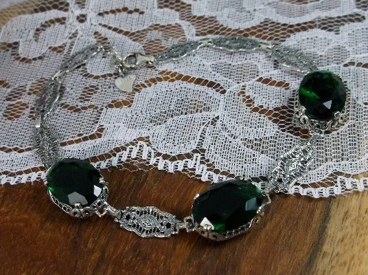 Emerald Green Bracelet, Edwardian Reproduction Jewelry #B70