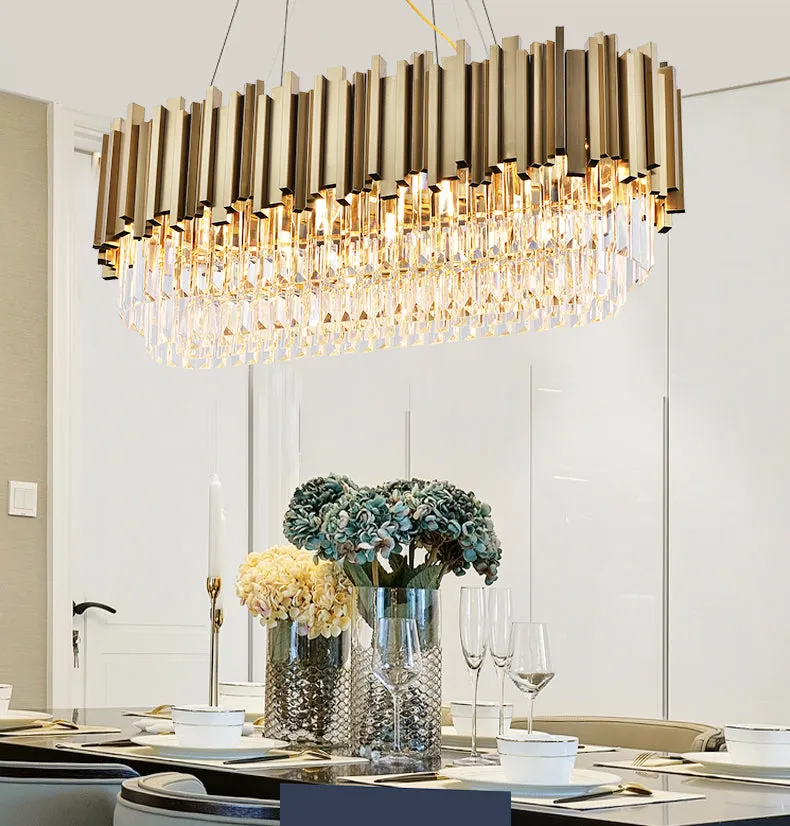 Empire Rectangular Chandelier with Crystals