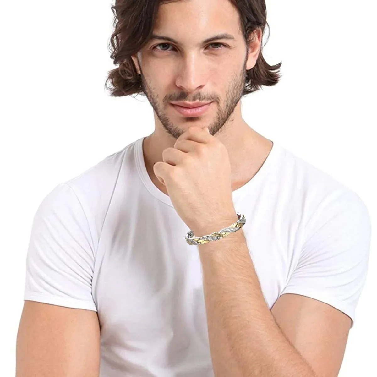 Energizing Magnetic Gold, Silver, and Stainless Steel Health Therapy Bracelet For Men