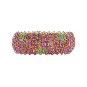 Estate 14KT Yellow Gold Ruby and Emerald Bracelet