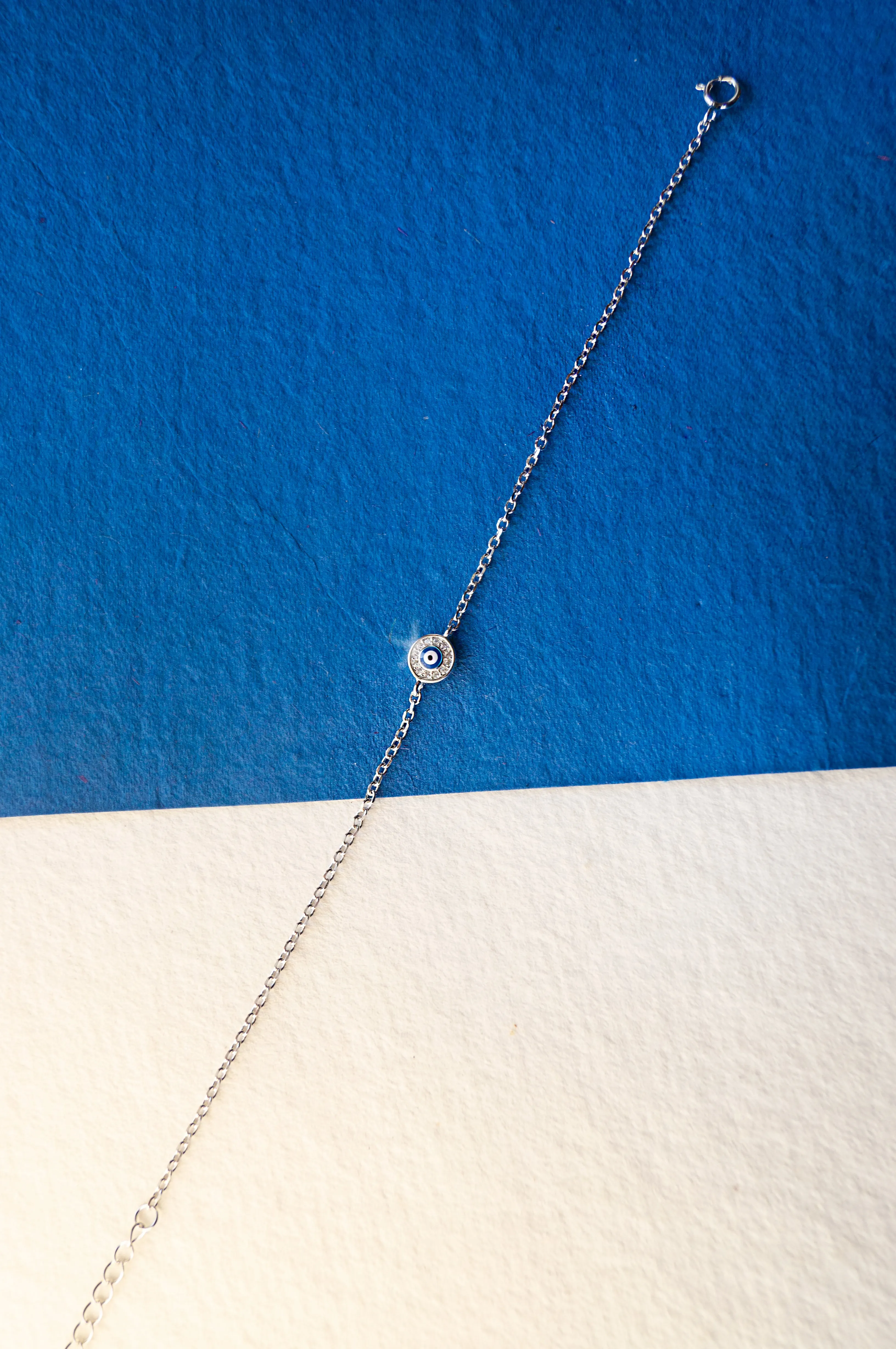 Evil Eye Round Hand-Painted Delicate Rose Gold Plated Sterling Silver Chain Bracelet