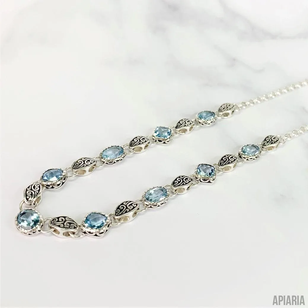 Faceted Blue Topaz Necklace & Matching Earrings