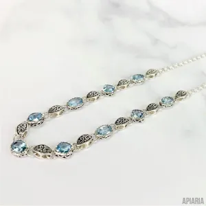 Faceted Blue Topaz Necklace & Matching Earrings