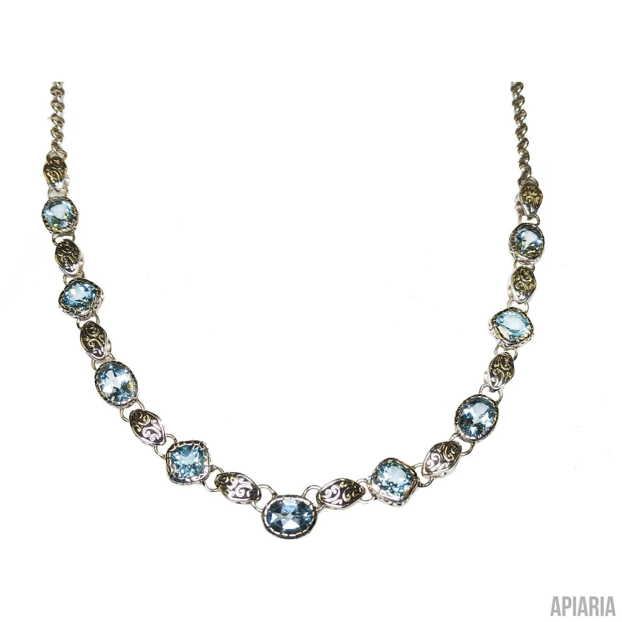Faceted Blue Topaz Necklace & Matching Earrings