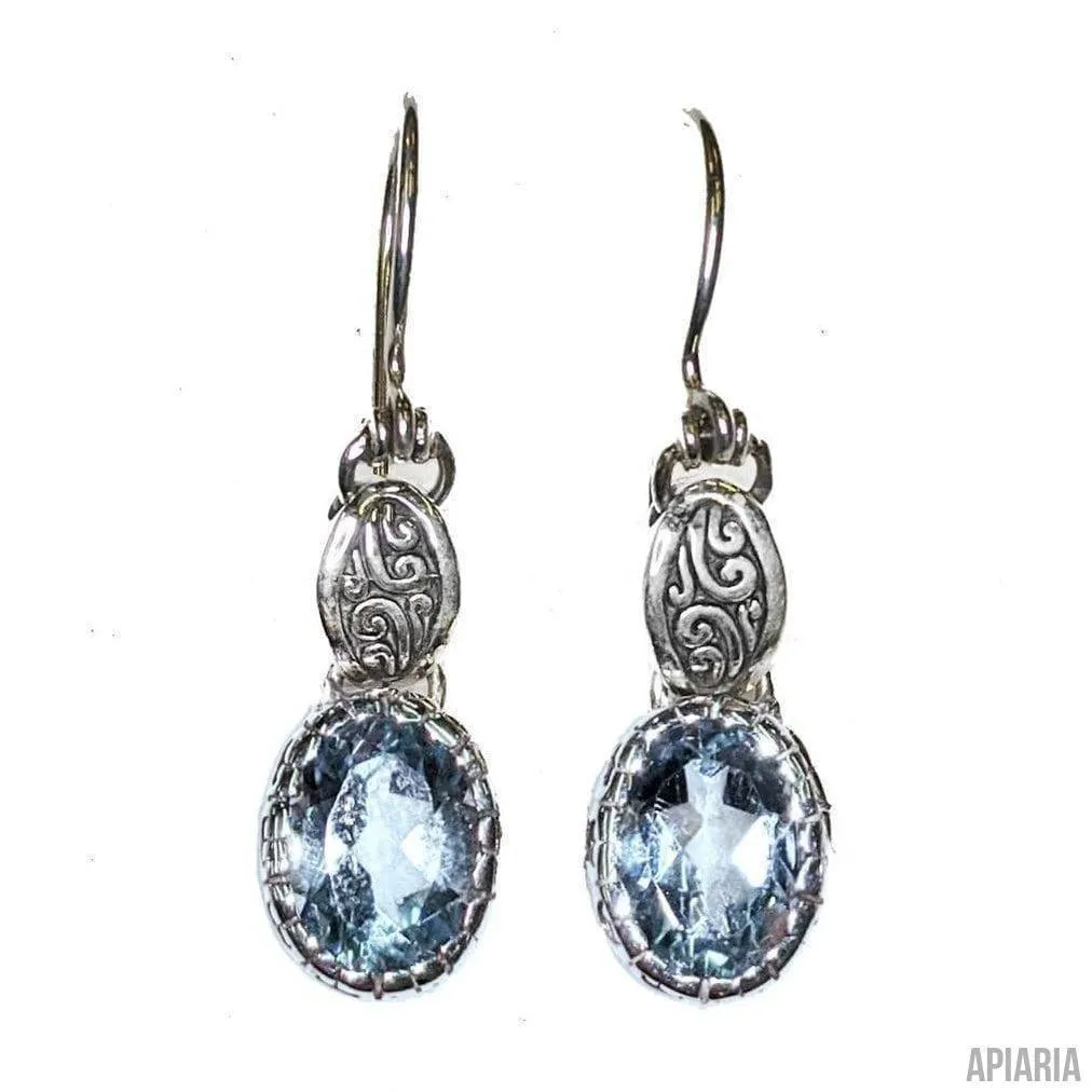 Faceted Blue Topaz Necklace & Matching Earrings