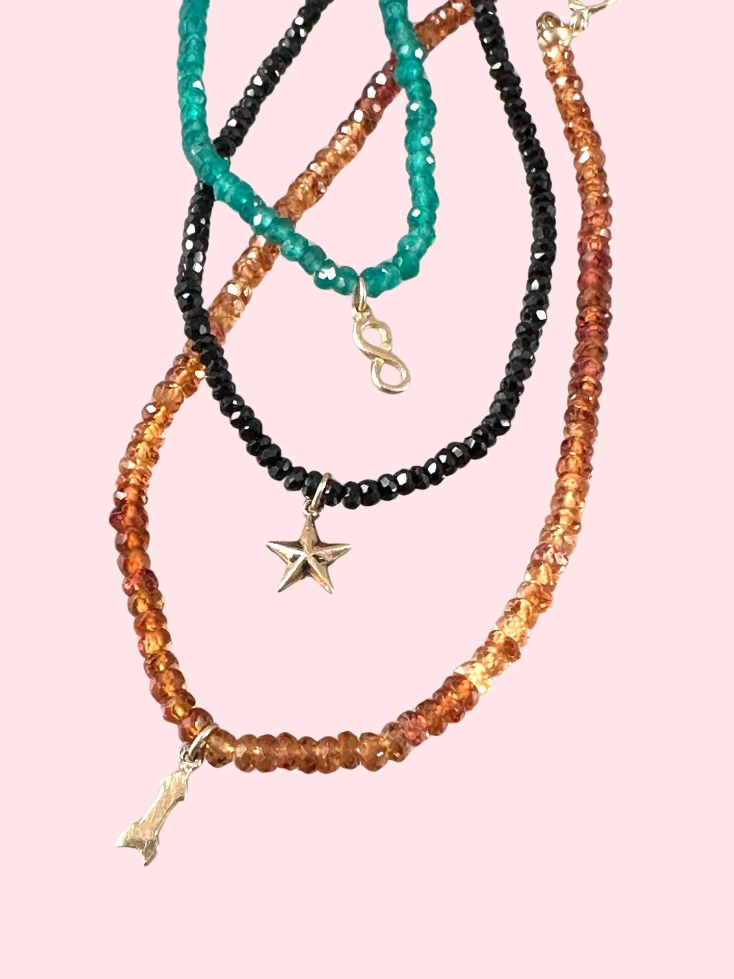 Faceted Small Gemstone Bracelets with 14K Gold Tiny Charm