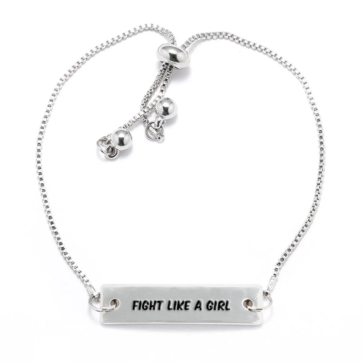 Fight like a Girl Silver Bar Adjustable Bracelet