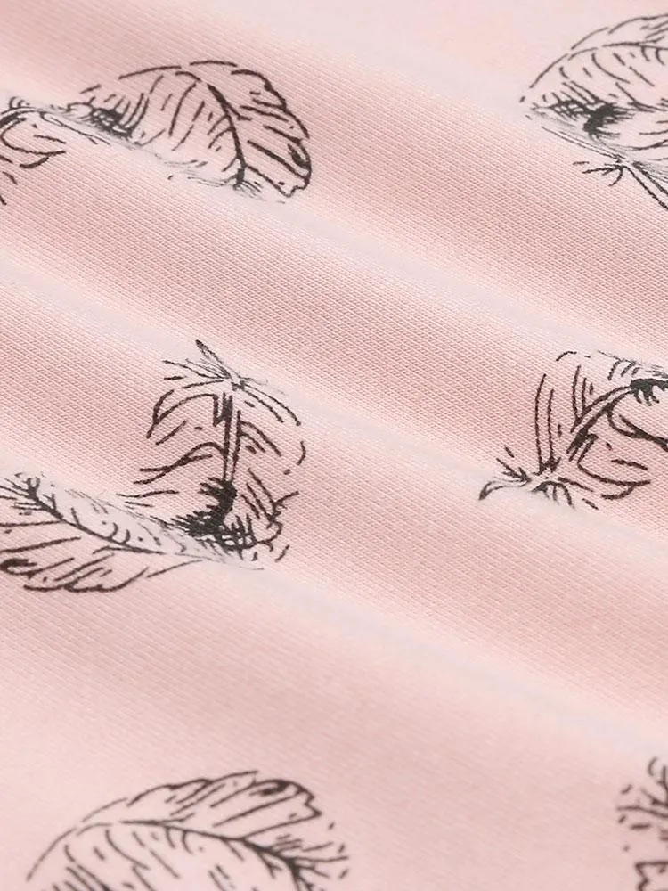 Floating Feathers - Pink Baby Zip Sleepsuit with Hand & Feet Cuffs