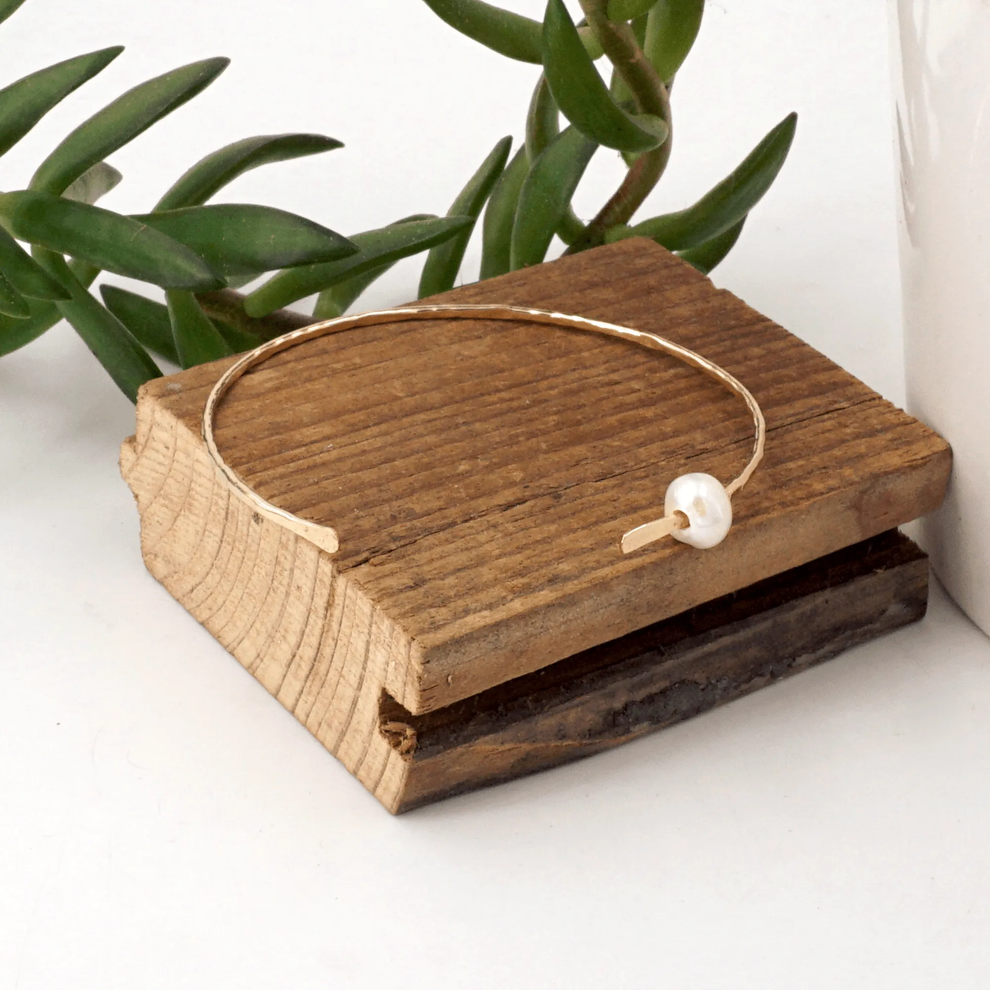 Floating Pearl Cuff Bracelet | Delicate Eye-Catcher | Versatile Stackable Design | Multiple Metals & Sizes | Freshwater Pearls | Matte or Polished Finish 0339