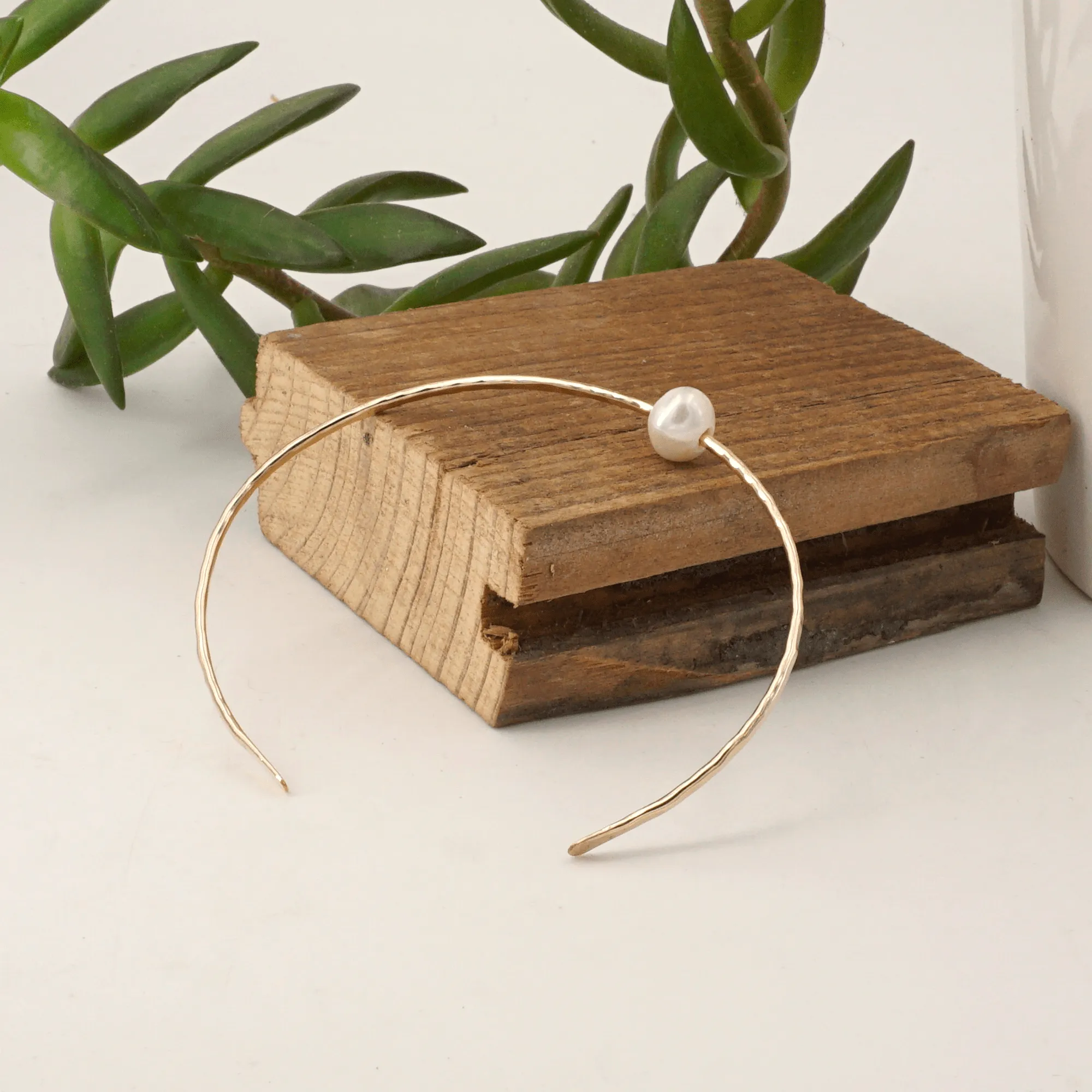 Floating Pearl Cuff Bracelet | Delicate Eye-Catcher | Versatile Stackable Design | Multiple Metals & Sizes | Freshwater Pearls | Matte or Polished Finish 0339