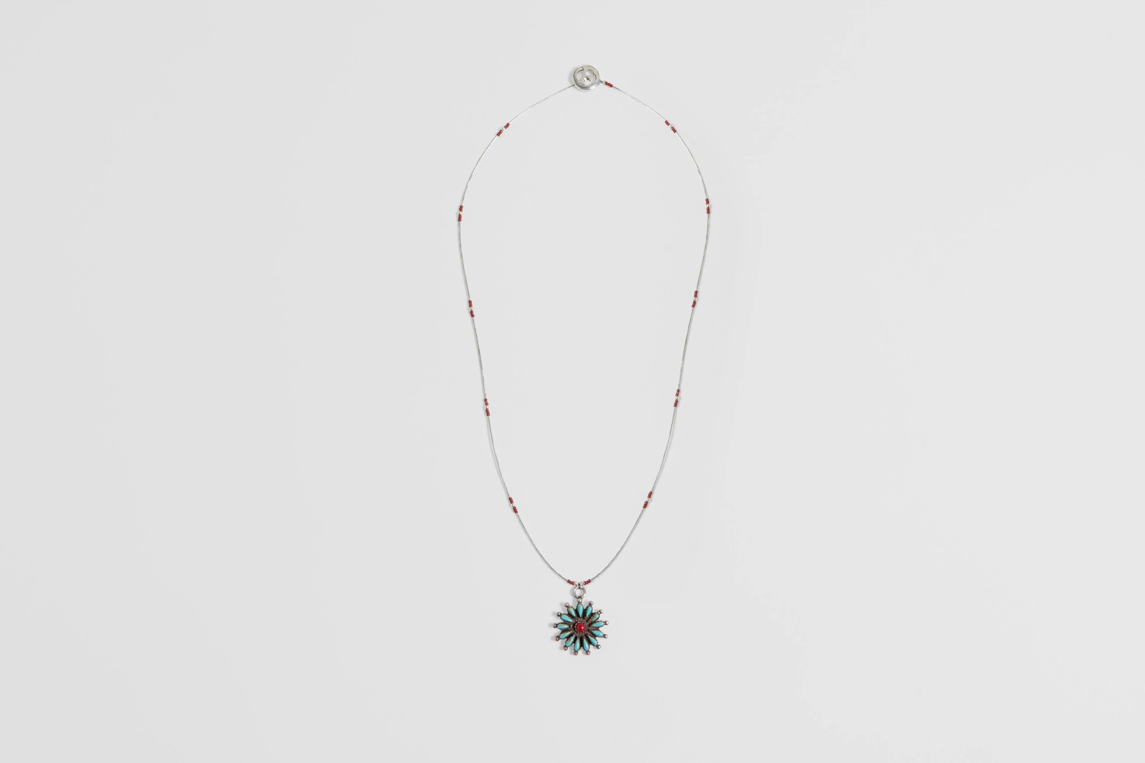 Foundwell Collection Silver Bead Necklace with Vintage Turquoise Pendant