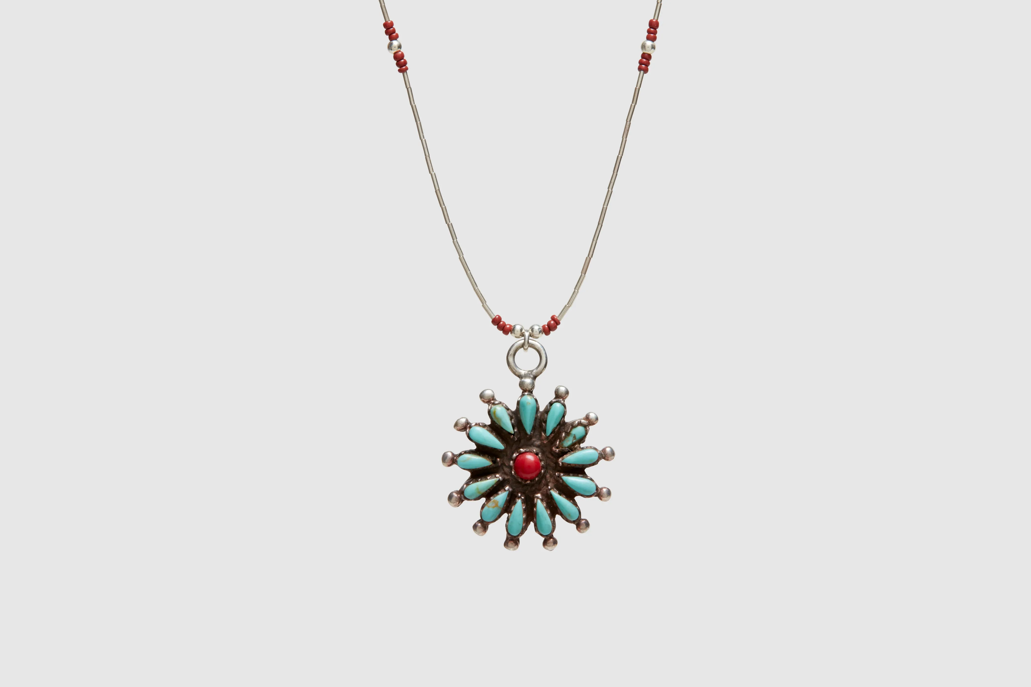 Foundwell Collection Silver Bead Necklace with Vintage Turquoise Pendant