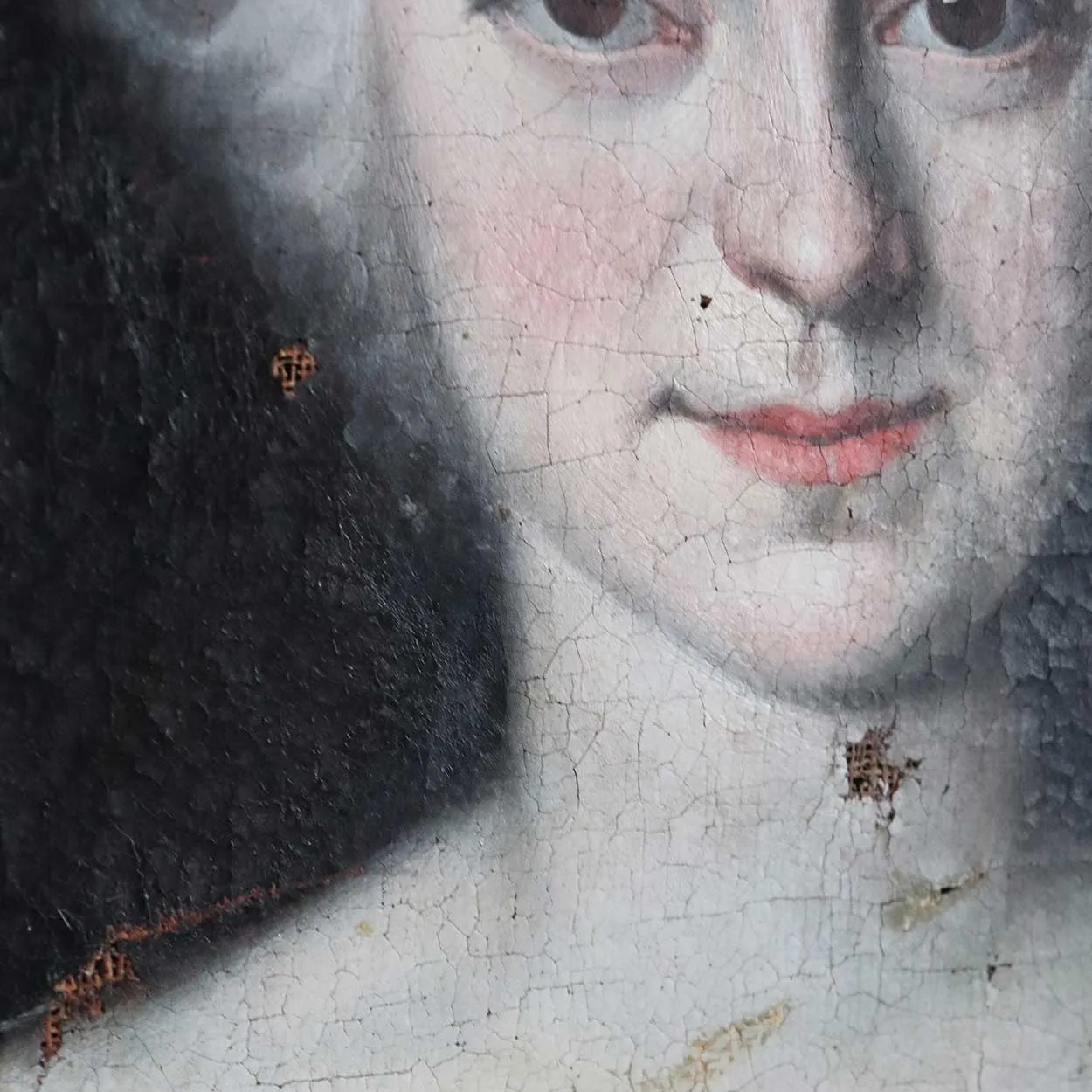 French School Baroque Oil on Canvas Painting, Portrait of a Noble Lady