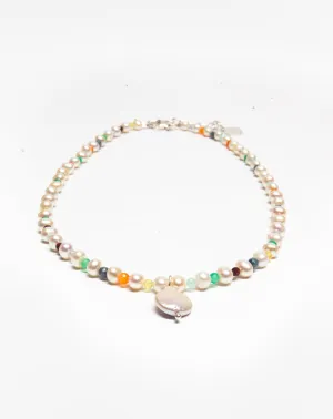 Fresh Water Pearl & Gemstone Necklace | Silver