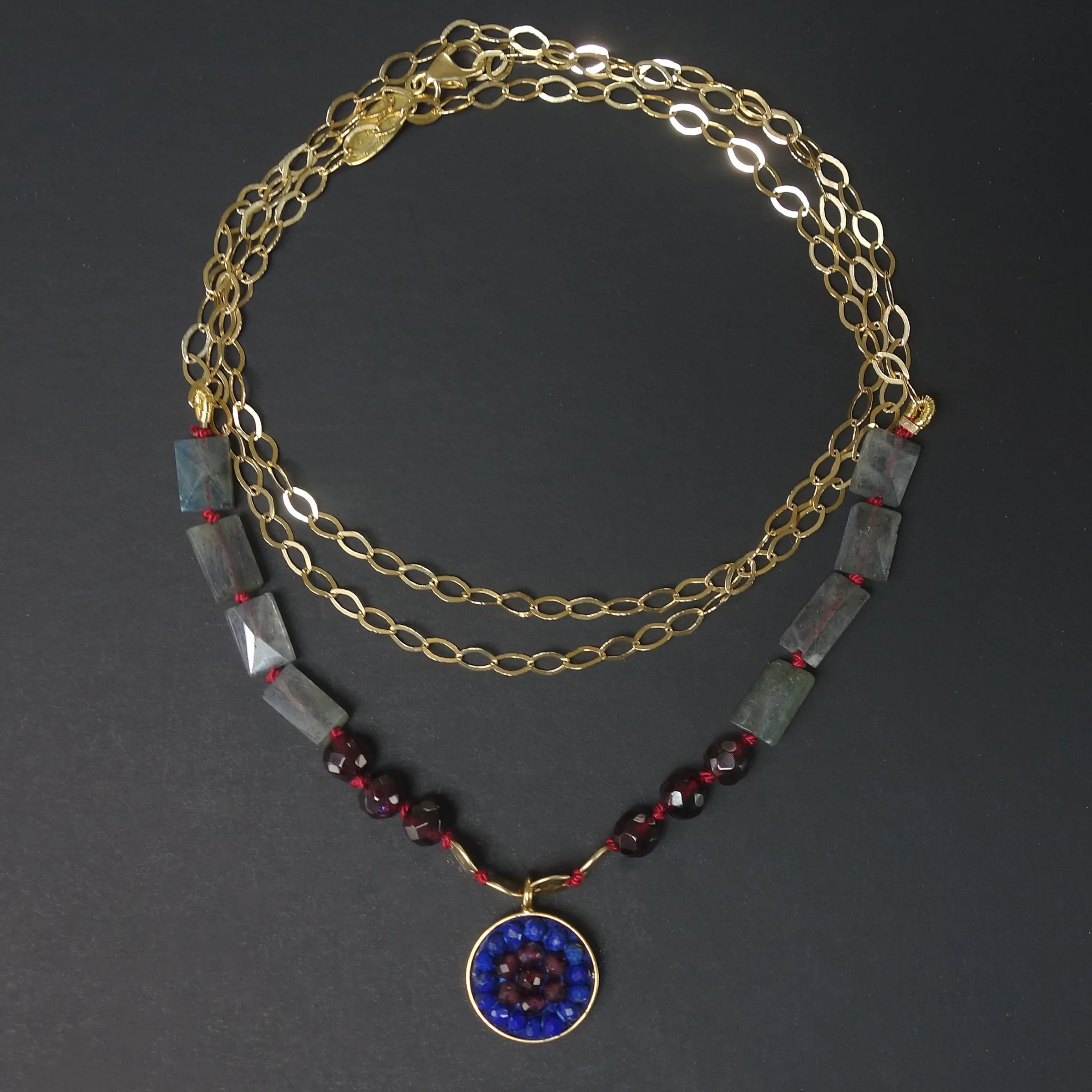 From Sea to Shining Sea: lapis, garnet, hand hammered gold, labradorite