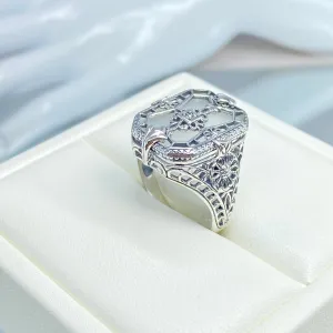 Frosted Camphor Glass Ring, Size 8, Frosted White Camphor Glass & CZ Inset Gem, Art Deco Jewelry #D203 - Ready to Ship