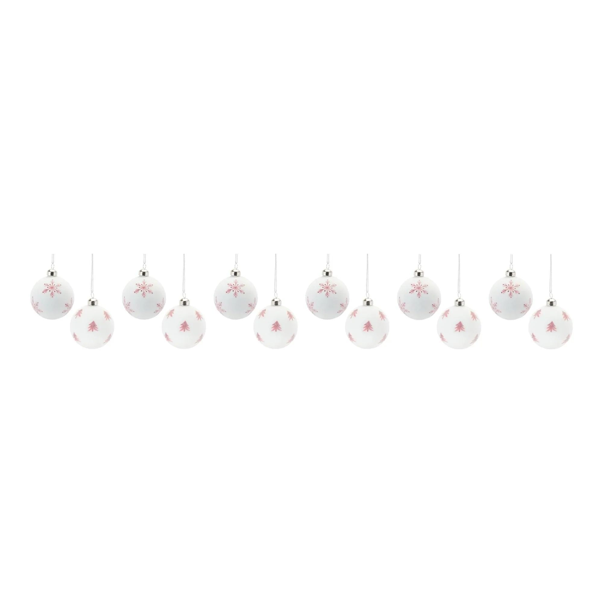 Frosted Snowflake and Tree Ball Ornament (Set of 12)