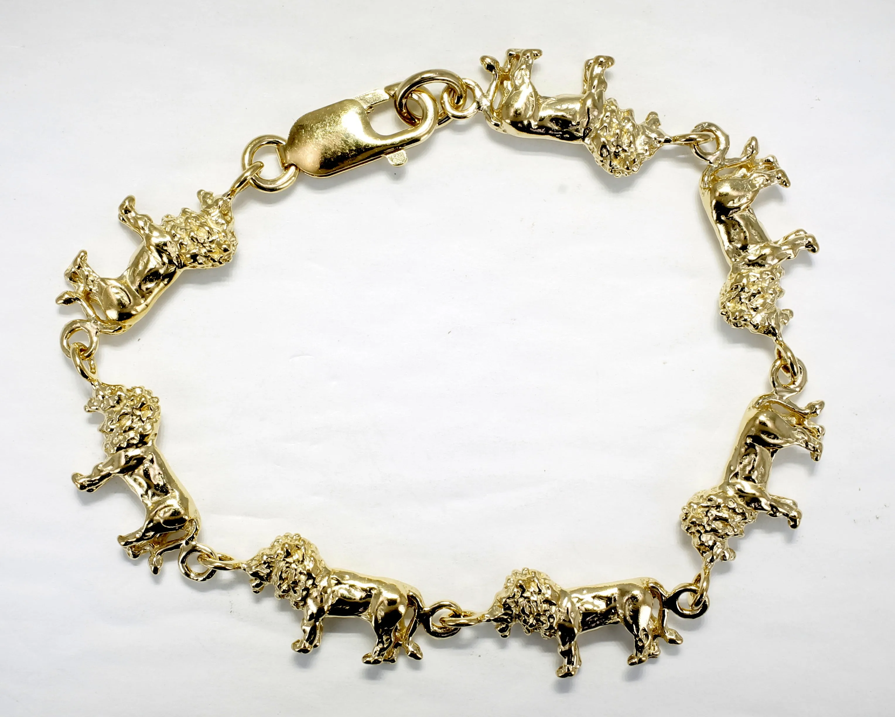 Full Body Lion Link Bracelet in 14kt Gold Vermeil With 7 Lions