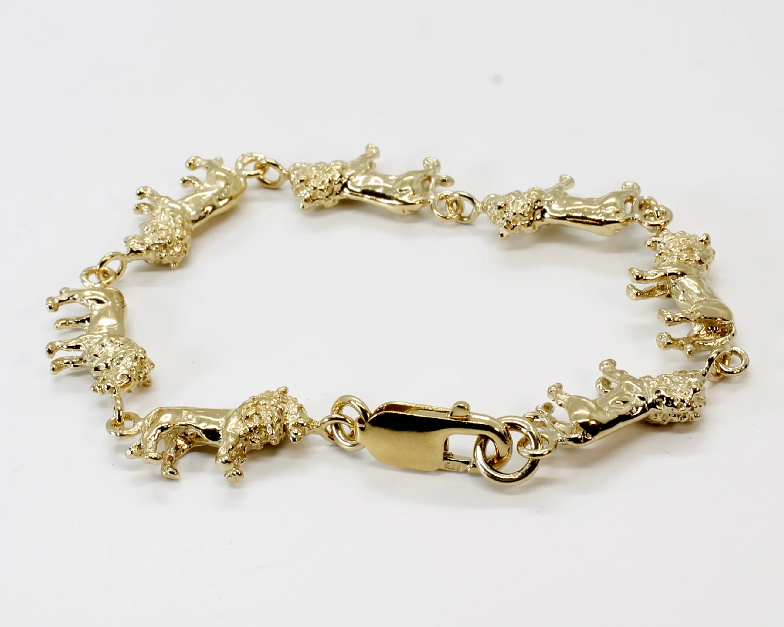 Full Body Lion Link Bracelet in 14kt Gold Vermeil With 7 Lions
