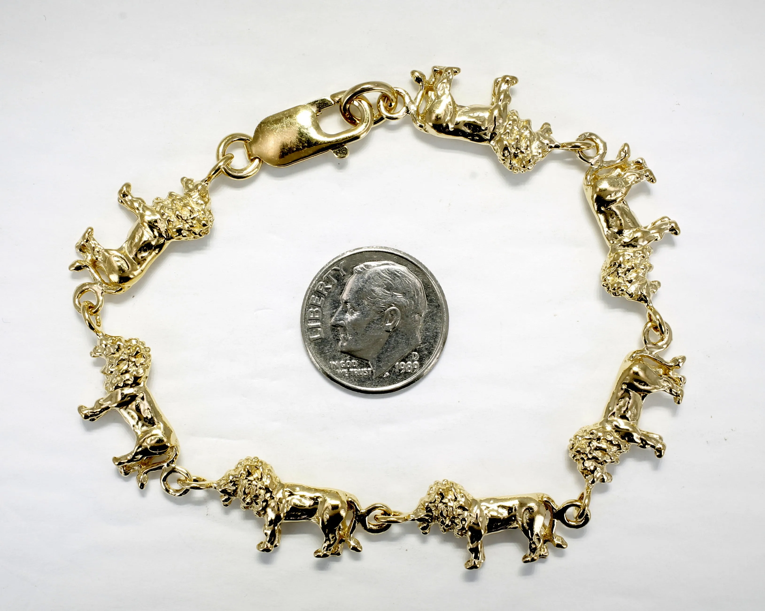 Full Body Lion Link Bracelet in 14kt Gold Vermeil With 7 Lions