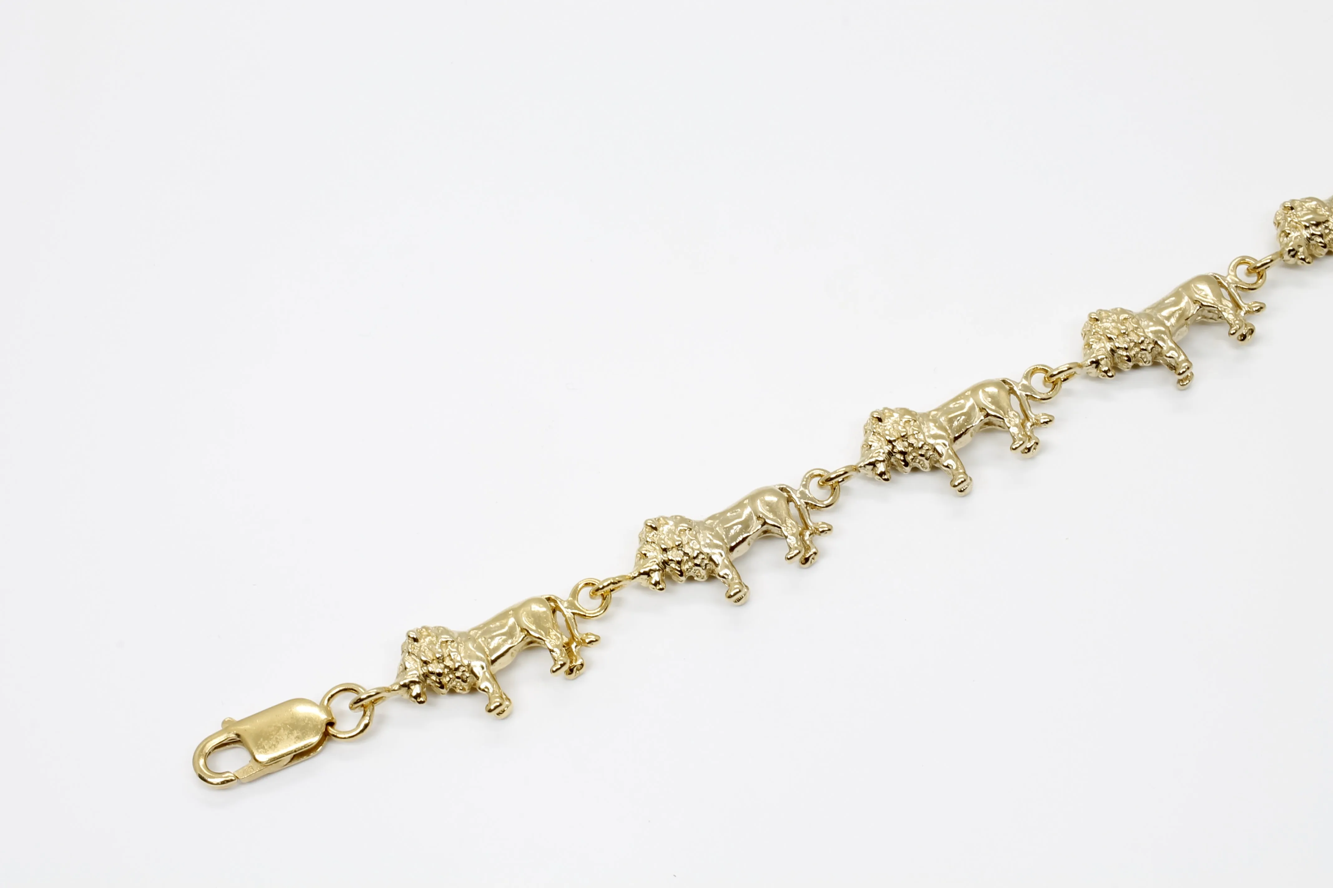Full Body Lion Link Bracelet in 14kt Gold Vermeil With 7 Lions