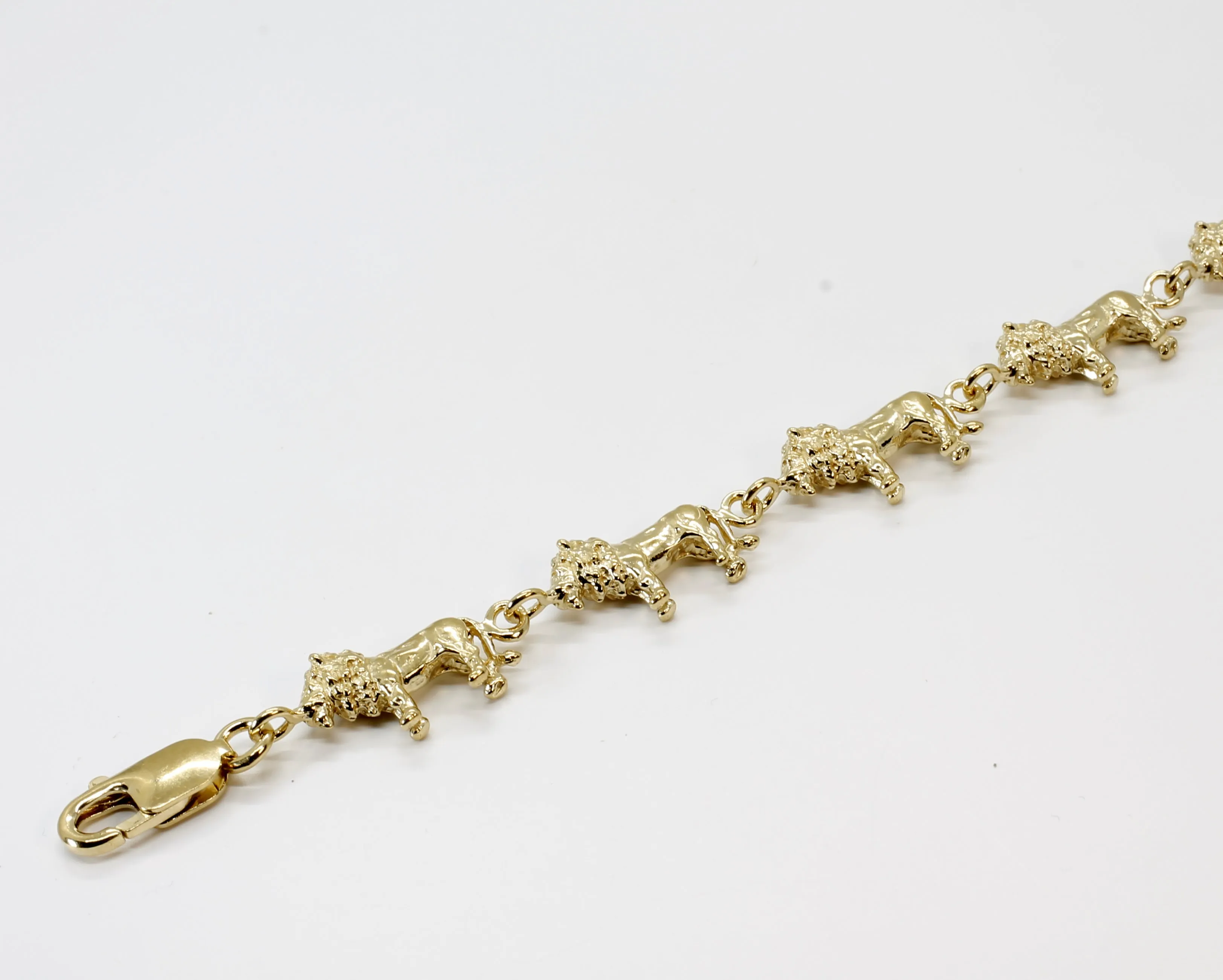 Full Body Lion Link Bracelet in 14kt Gold Vermeil With 7 Lions