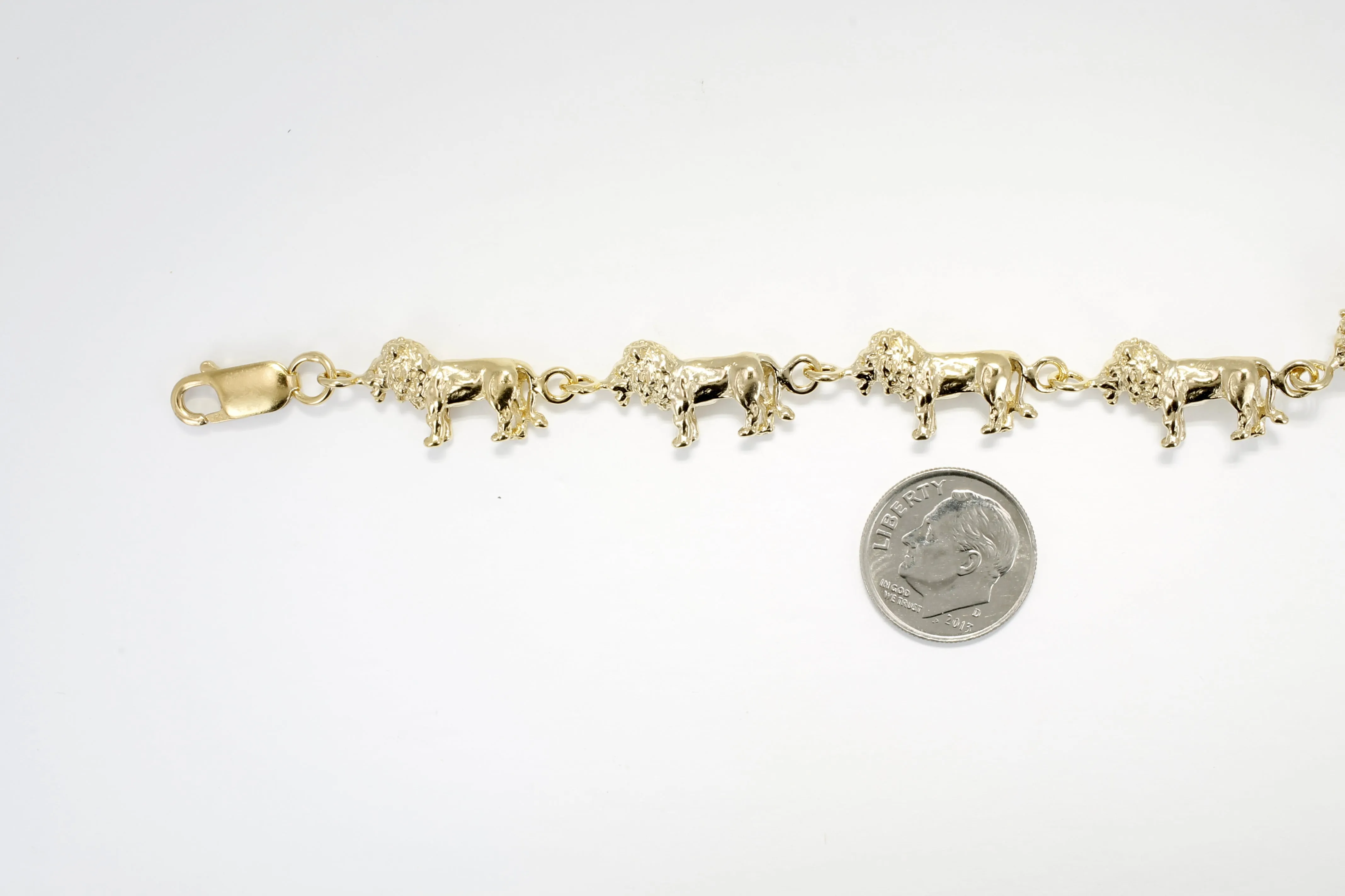 Full Body Lion Link Bracelet in 14kt Gold Vermeil With 7 Lions