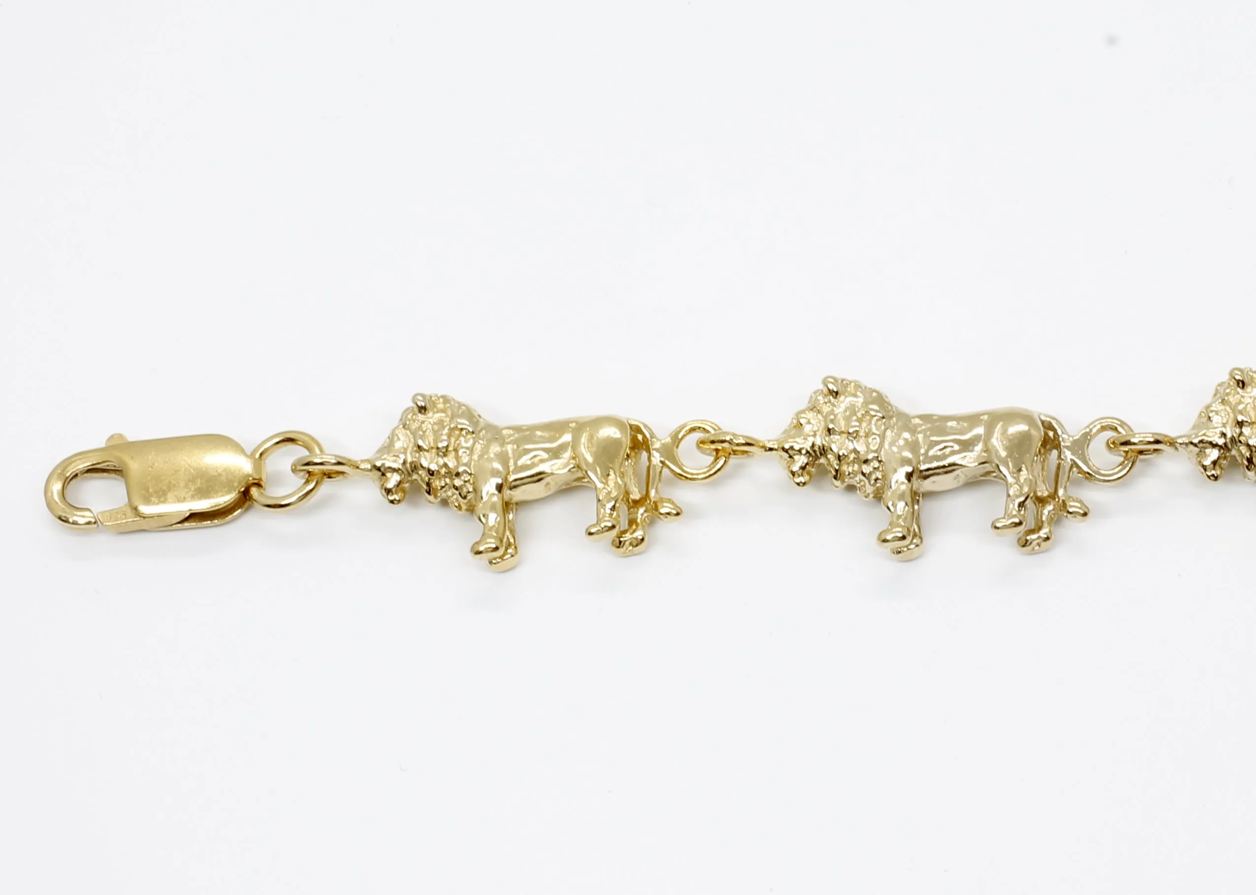Full Body Lion Link Bracelet in 14kt Gold Vermeil With 7 Lions