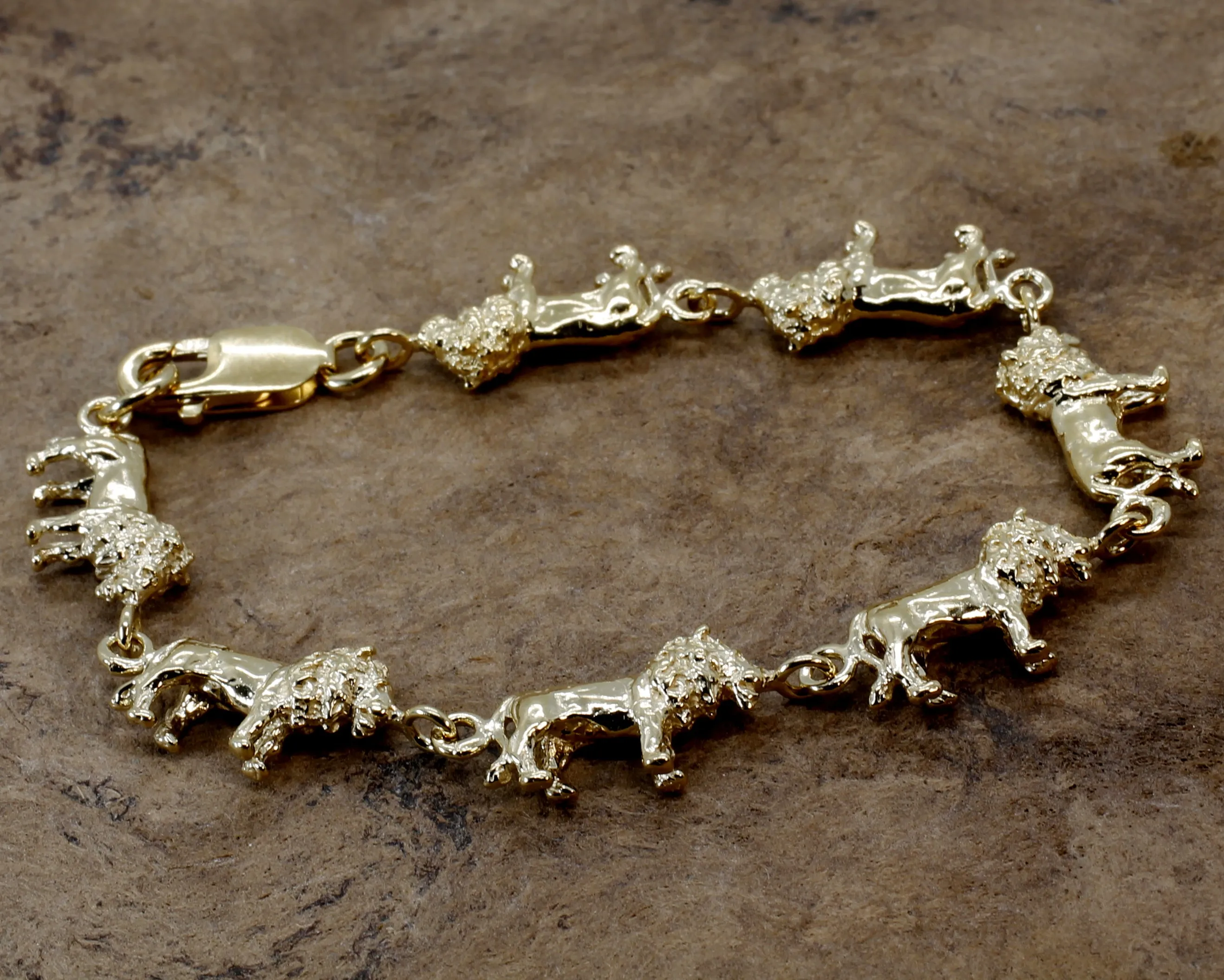 Full Body Lion Link Bracelet in 14kt Gold Vermeil With 7 Lions