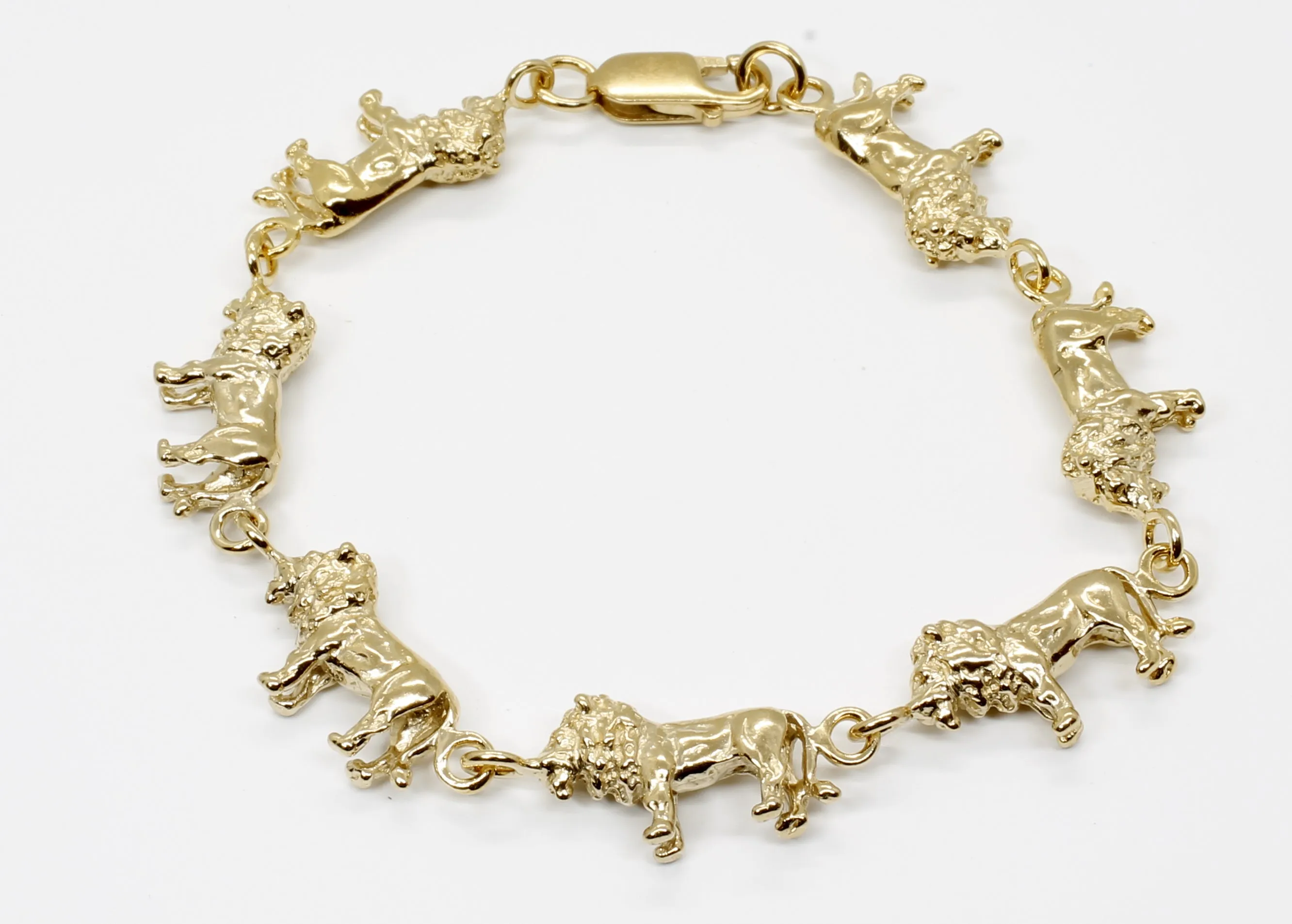 Full Body Lion Link Bracelet in 14kt Gold Vermeil With 7 Lions