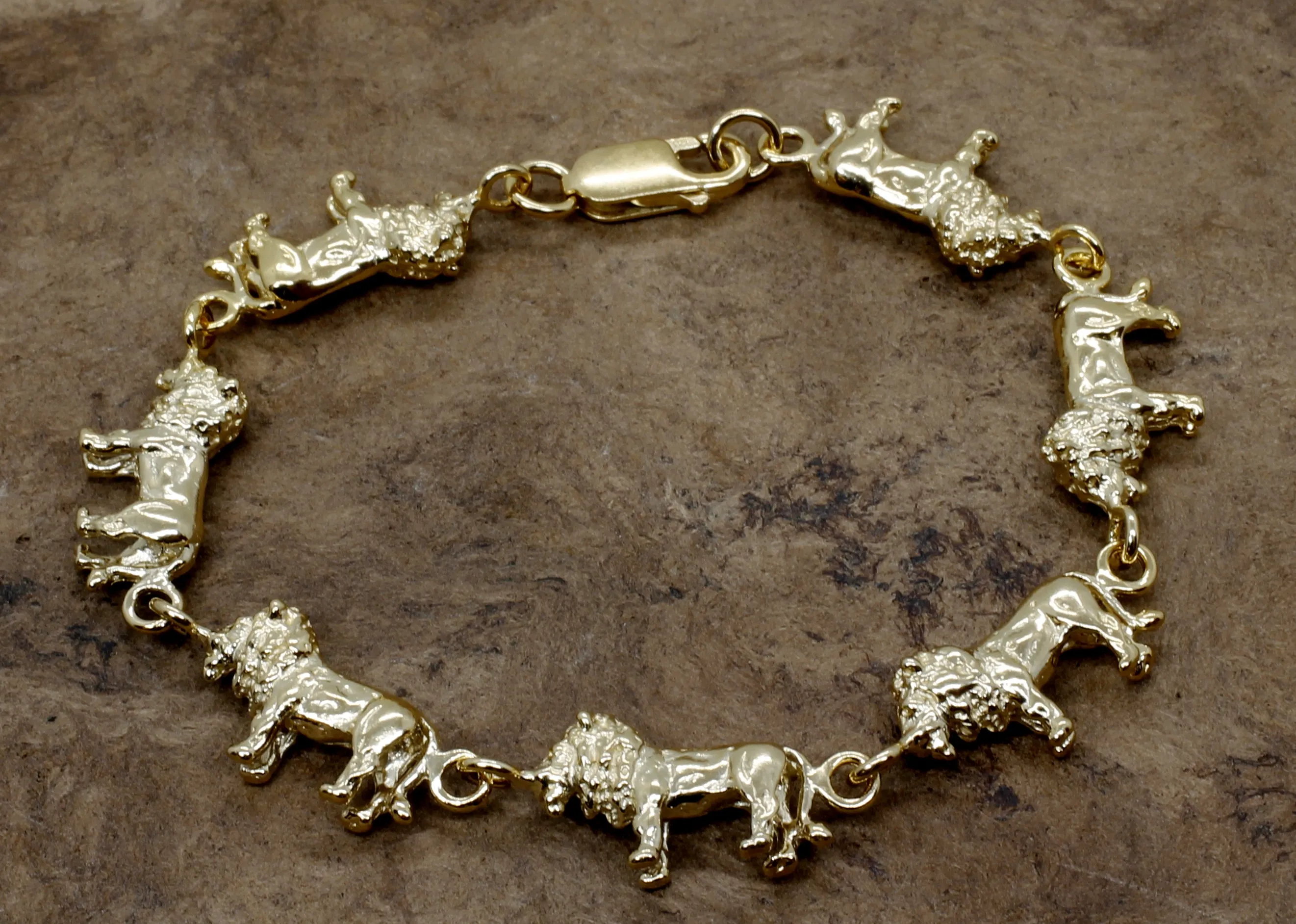 Full Body Lion Link Bracelet in 14kt Gold Vermeil With 7 Lions