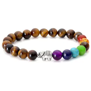 Gemstone & Silver-Plated Elephant Beaded Stretch Bracelet