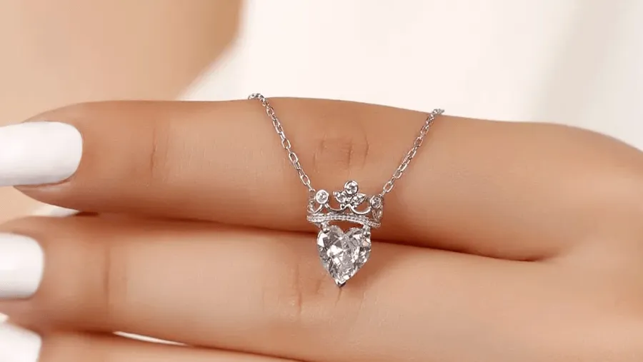 Gemstone Heart Queen Crown 925 Silver Necklace
