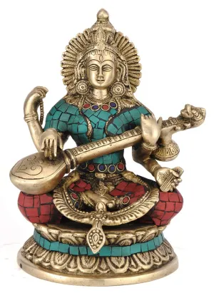 'Gentle Mother Saraswati' - Brass Statue