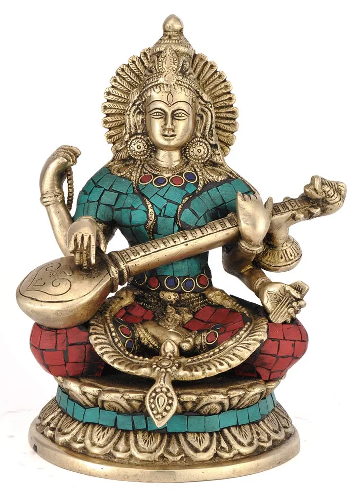 'Gentle Mother Saraswati' - Brass Statue